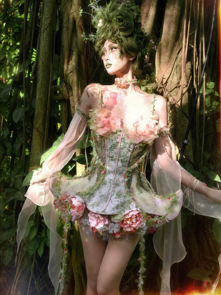Forest Fairy Floral Lace Corset Dress 4-iece Sets0000011761 M / Strappy Hand Sleeve (One Size)presale Forest Fairy Floral Lace Corset Dress 4-iece Sets0000011761 M / Strappy Hand Sleeve (One Size)presale