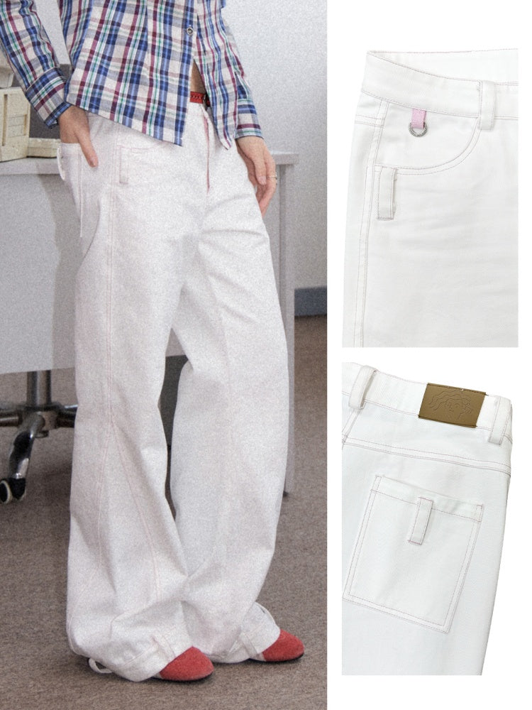 Pink Stitch Loose Straight Bootcut Jeans【s0000011903】