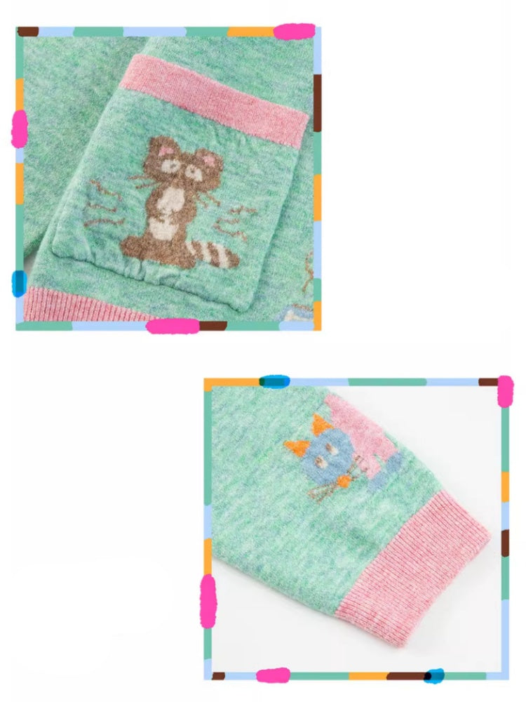 Cartoon Pattern Patch Pockets Knitted Cardigan【s0000011746】