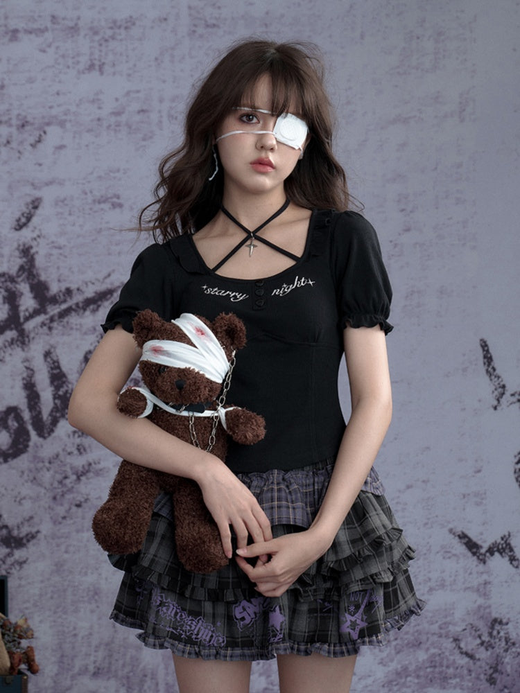 Embroidered Halter Neck Puff Sleeve Tops【s0000011933】 – SCULTURE