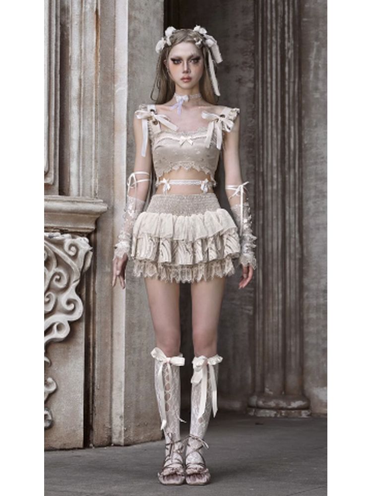 Ultra-short Lace Bow Tie Vest【s0000002693】