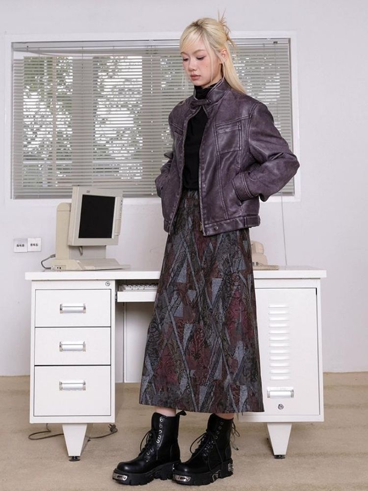 Dark purple gray long skirt【s0000003696】