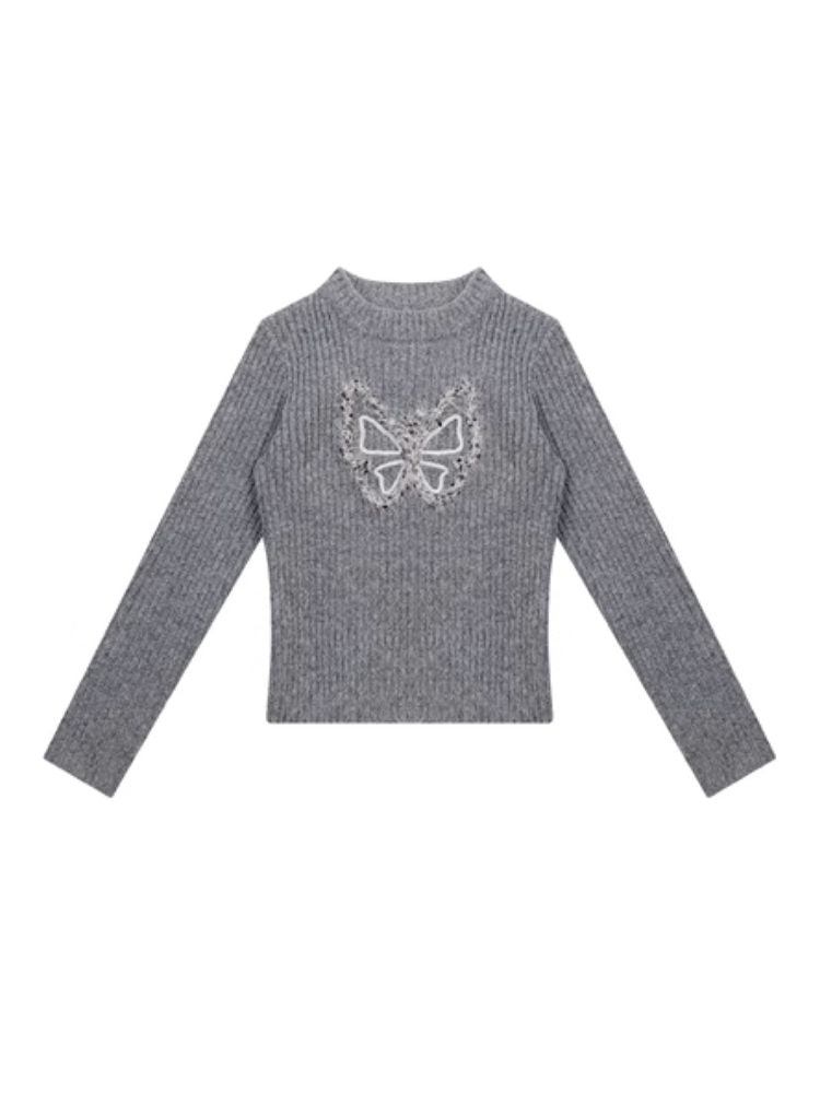 Butterfly Embroidery Long Sleeve Sweater【s0000006143】