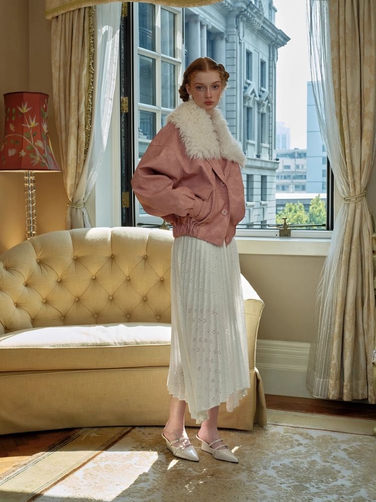 Skeleton Knit Pleated Irregular White Half-body Skirt 【s0000005413】