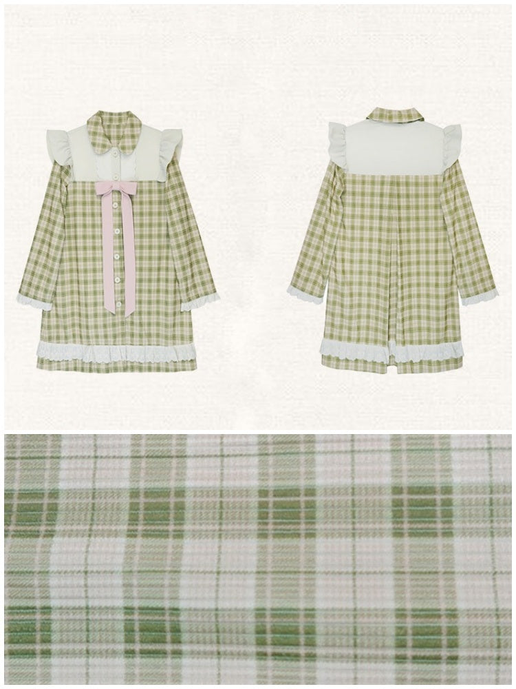 French Sweet Splicing Plaid Shirt Dress【s0000003550】