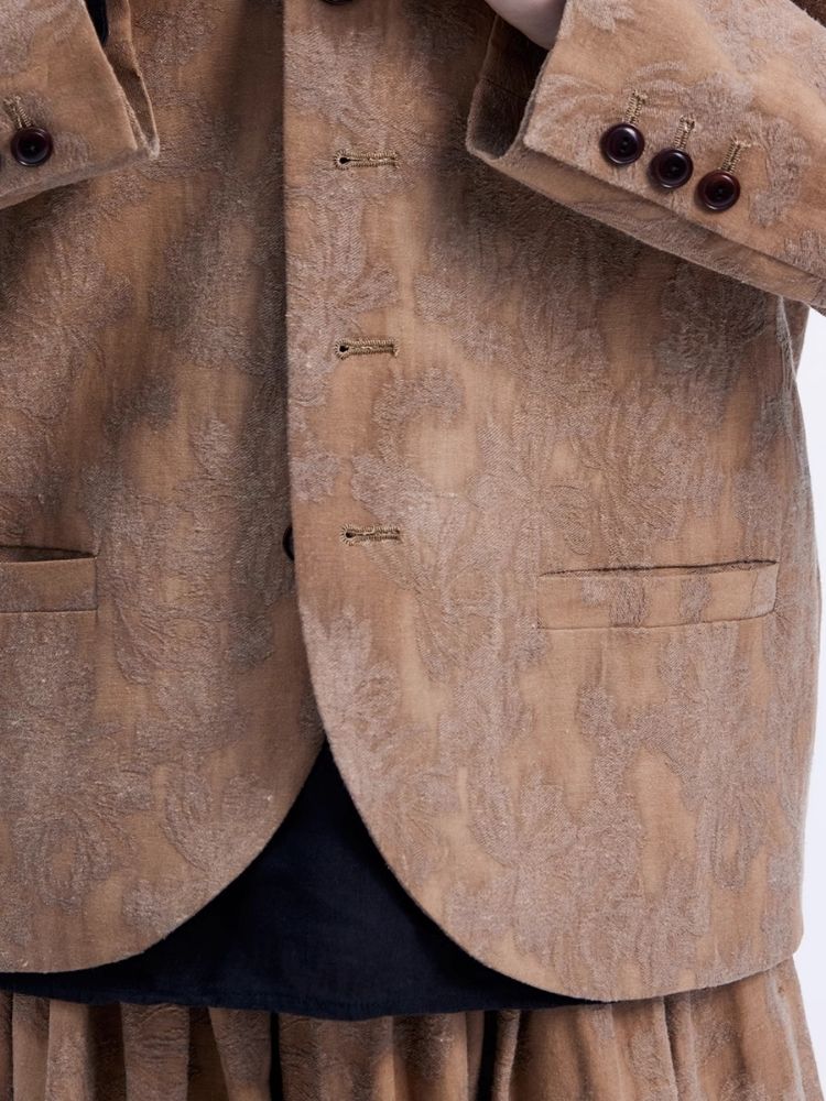 Dark jacquard multi-button collarless blazer【s0000007961】