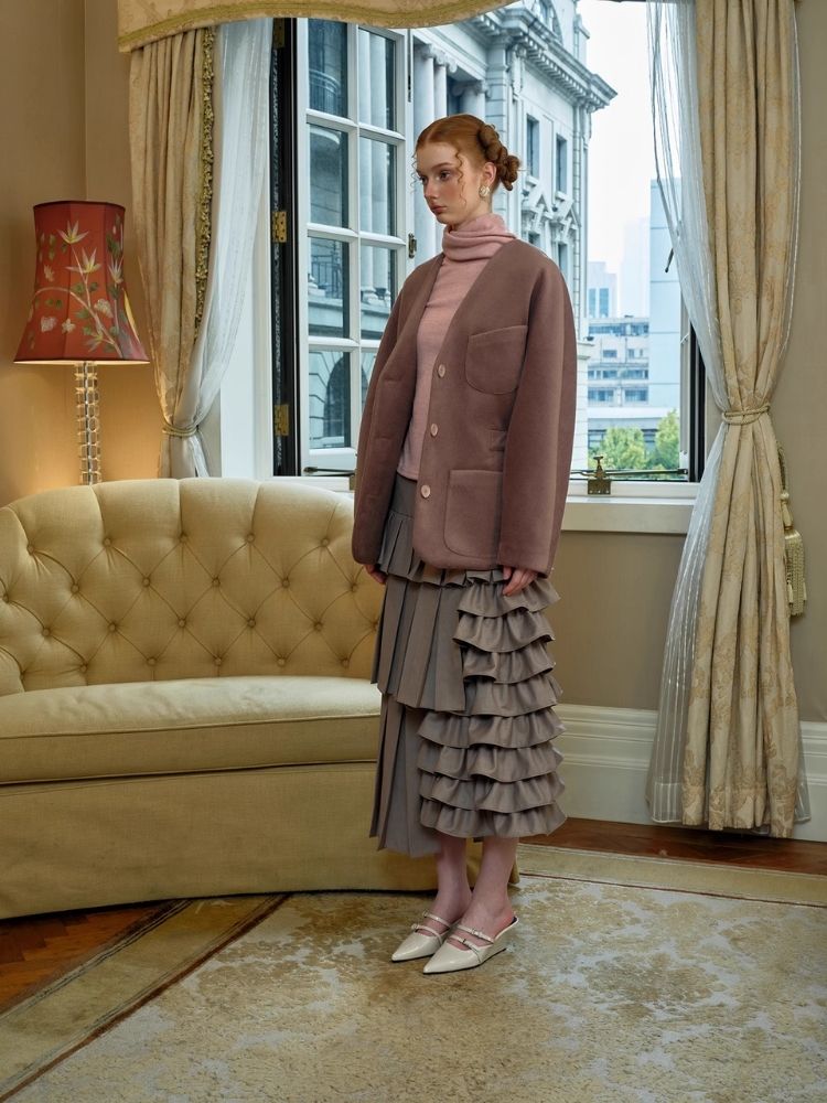 V-neck silhouette warm jacket【s0000005438】