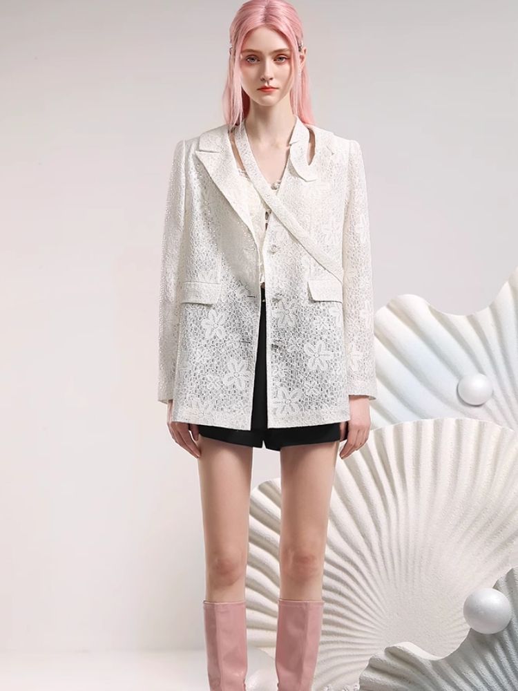 Irregular neckline design lace suit jacket【s0000006847】