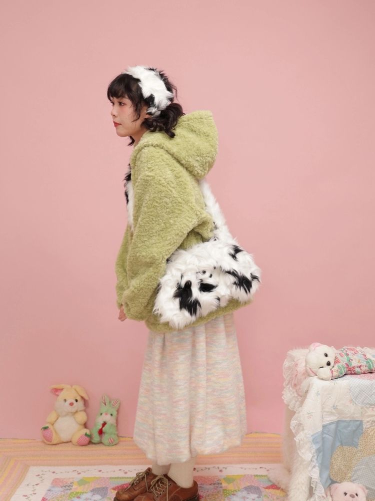 Retro Versatile Black and White Color Blocking Plush Hairband【s0000004286】