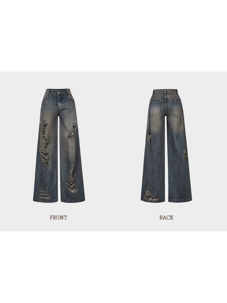 Ripped jeans dirty fit baggy【s0000005635】