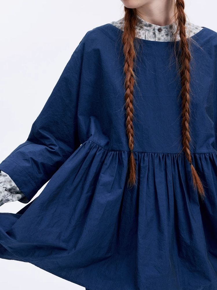 Shiny color sapphire hem smock.【s0000007962】