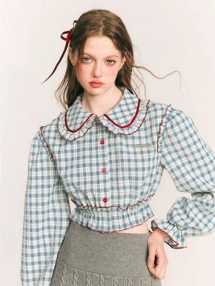 French Puff Sleeves Plaid Shirt s0000003234 SCULTURE french-puff-sleeves-plaid-shirt-s0000003234-sculture
