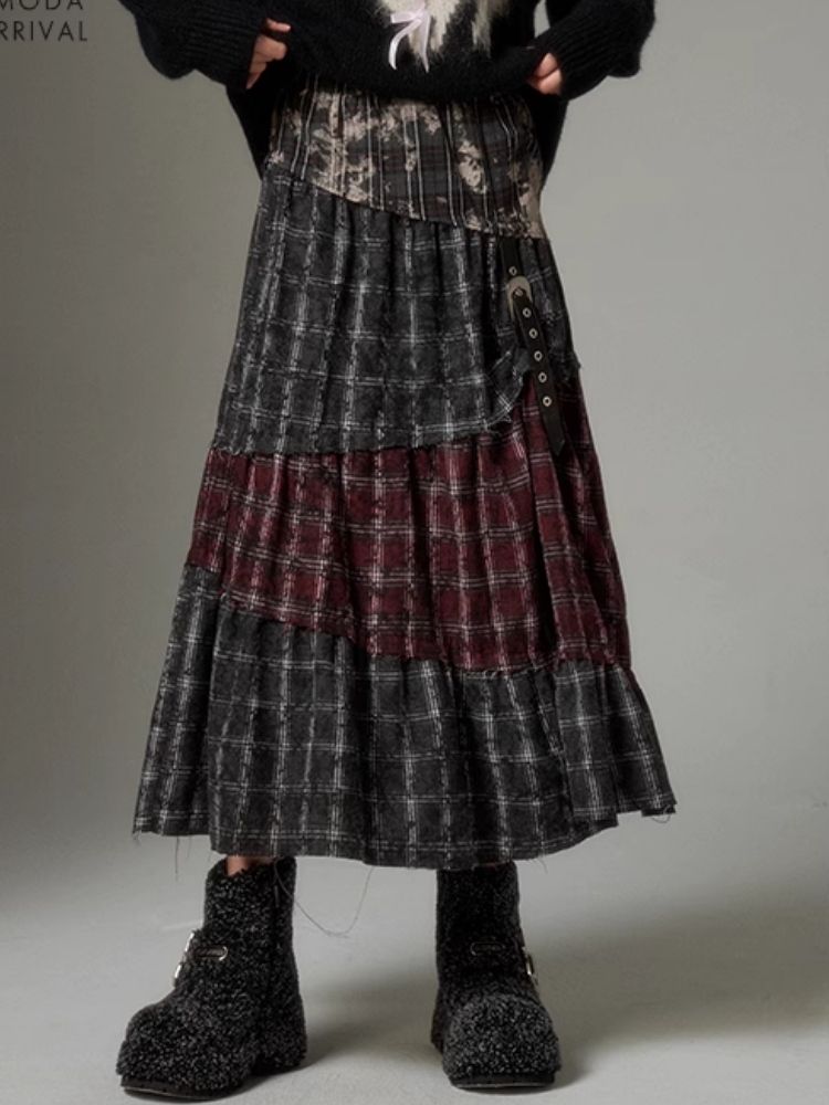 Vintage wasteland style pattern splicing bustier skirt【s0000004873】