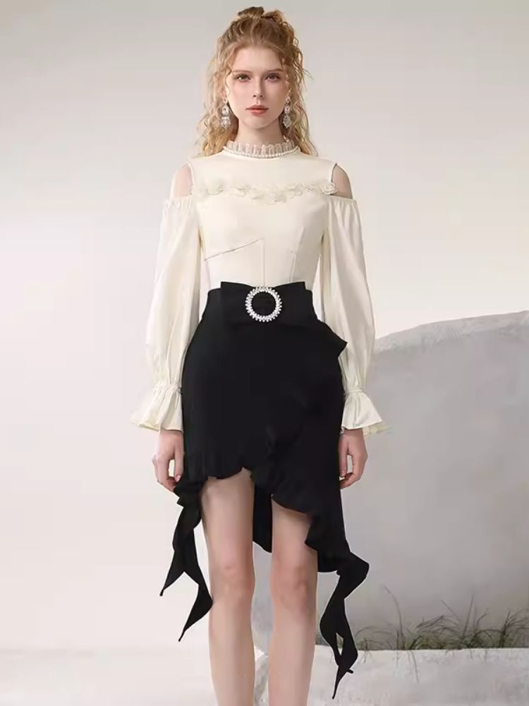 Strapless top irregular skirt two-piece set【s0000006833】