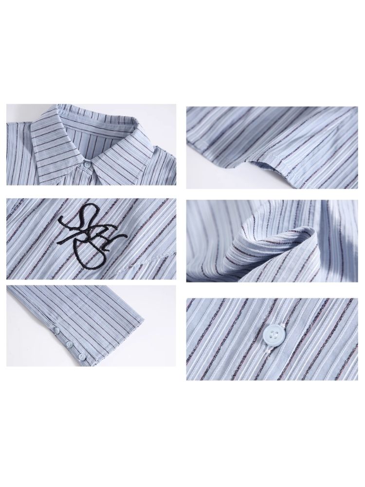 Embroidered logo stripe slim-waist shirt【s0000004074】