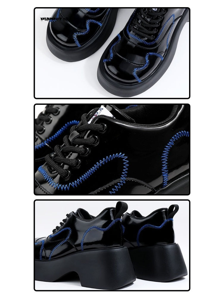Cool Punk Blue Stitch Lather Platform Shoes【s0000003441】