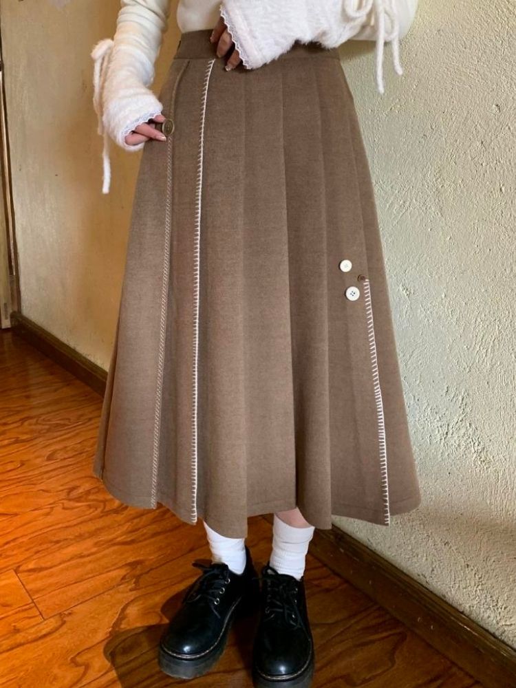 Embroidery Peplum Tweed Pleated Skirt【s0000005891】