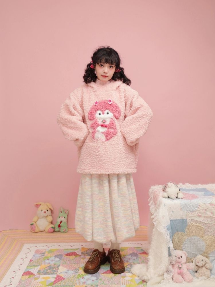 Sweet Girl Rainbow Plush Knit Wool Pod Half Skirt【s0000004288】