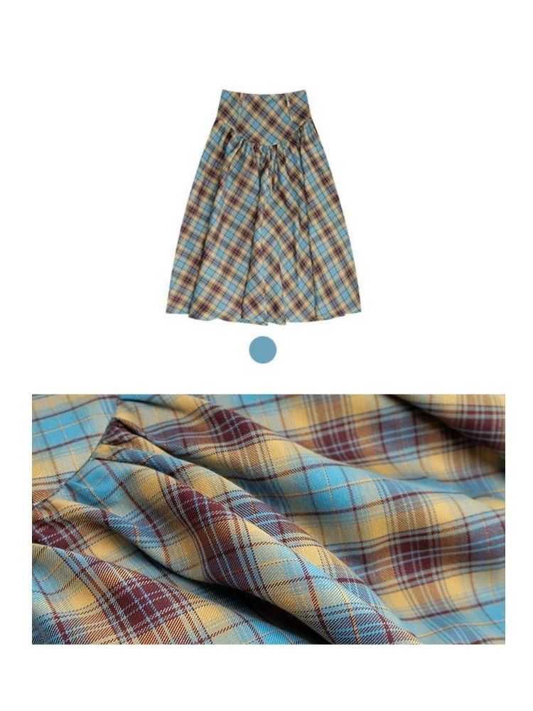 High waist plaid pleated half-body skirt【s0000006159】