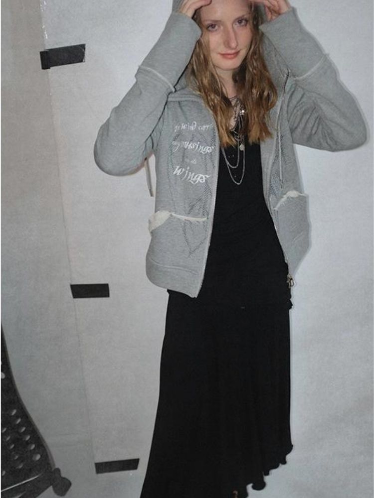 Double Zipper Hoodie Lettering Print Track Jacket【s0000003406】