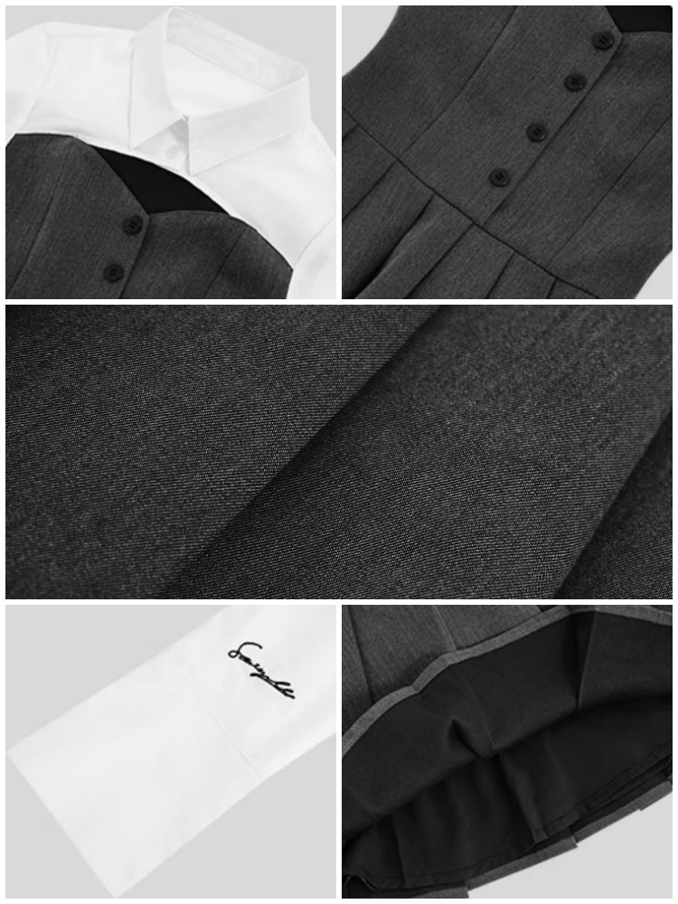 College Style Faux Two Piece Shirt Dress & Tie【s0000003846】