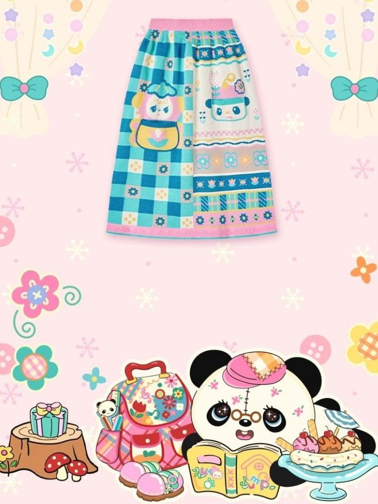 Plaid Pocket Clash Knit Jacquard Vintage Half Skirt【s0000006114】