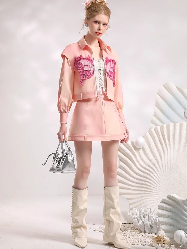 Tie-dye denim jacket and skirt【s0000006852】