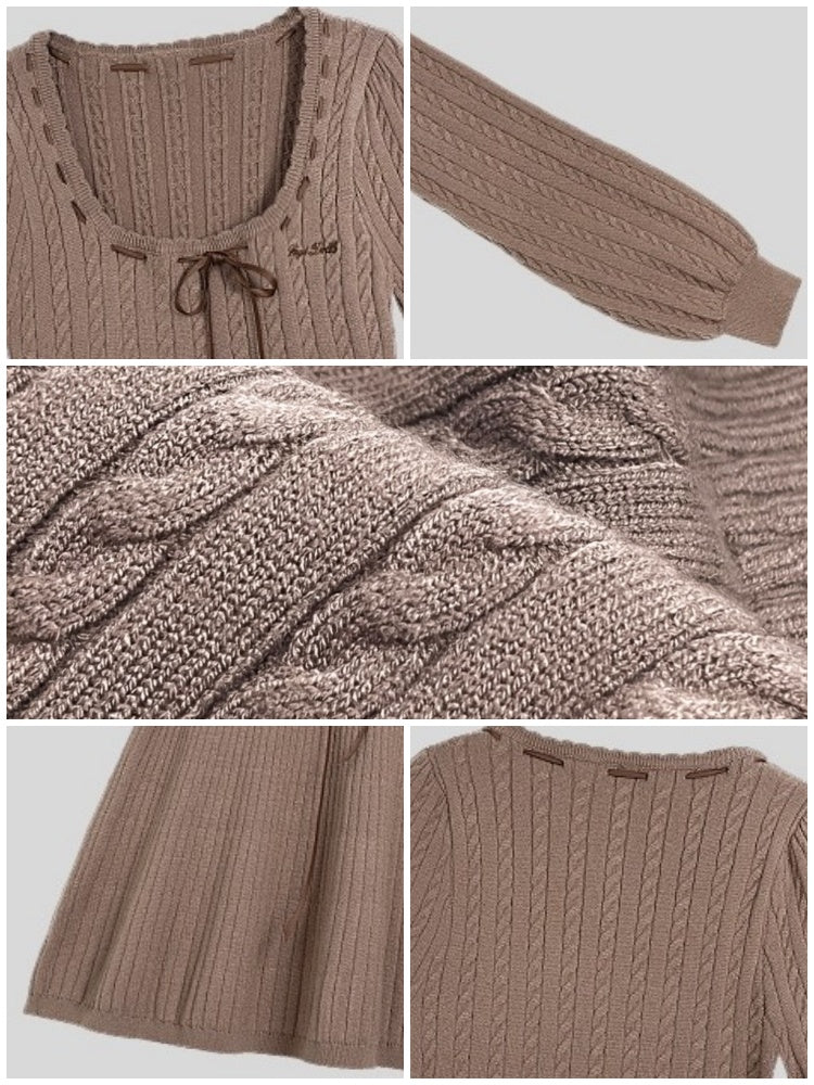 Square Neck Lantern Sleeve Sweater Dress【s0000003841】