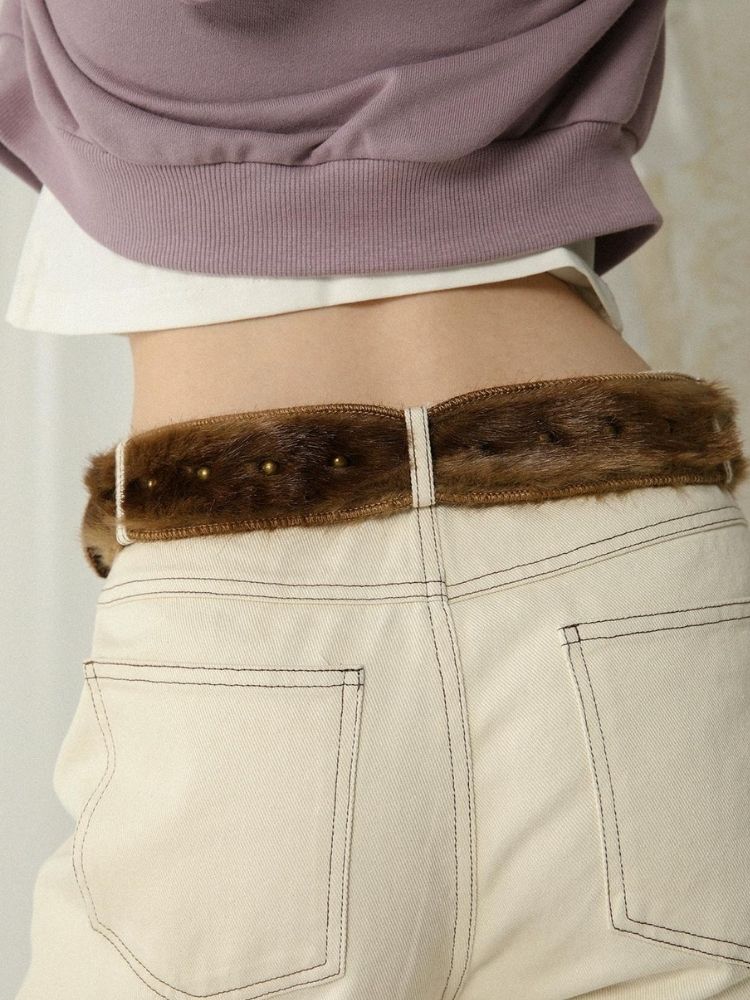 Eco-Friendly Fur Rivet Metal Composite Belt【s0000005737】