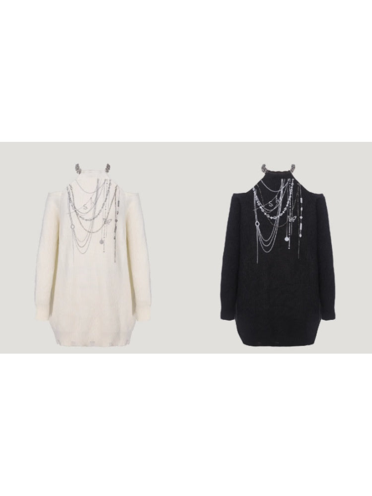 Halter Chain Design Cut Shoulder Sweater【s0000004397】