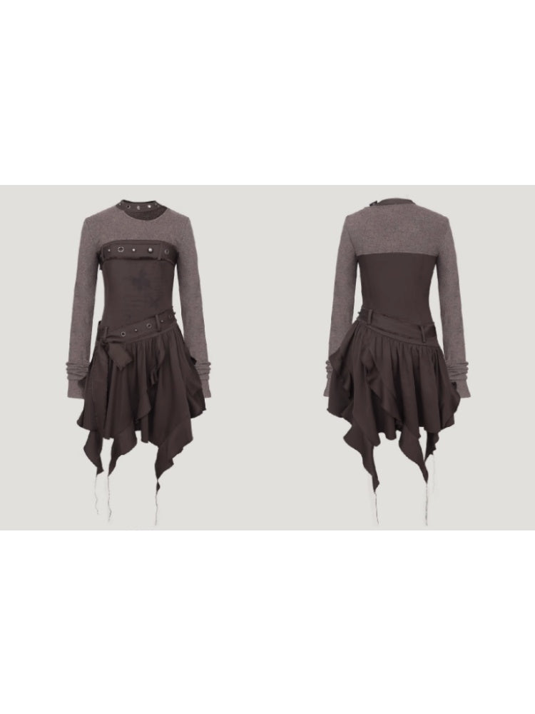 Stained Butterfly Irregular Ruffled Switching Dress【s0000004390】