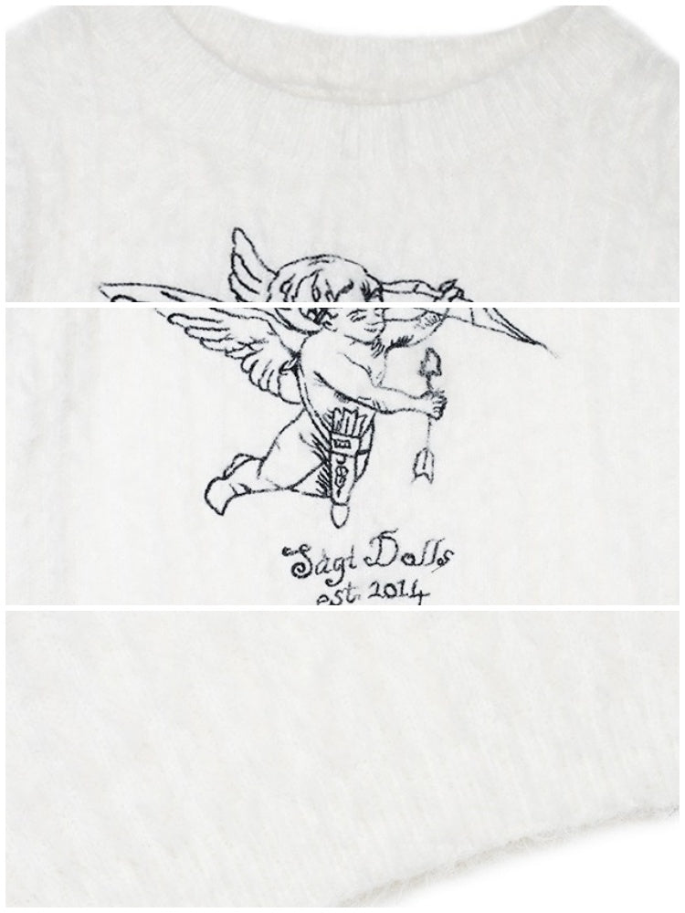 Round Neck Angel Embroidery Fur Knit Sweater【s0000003829】