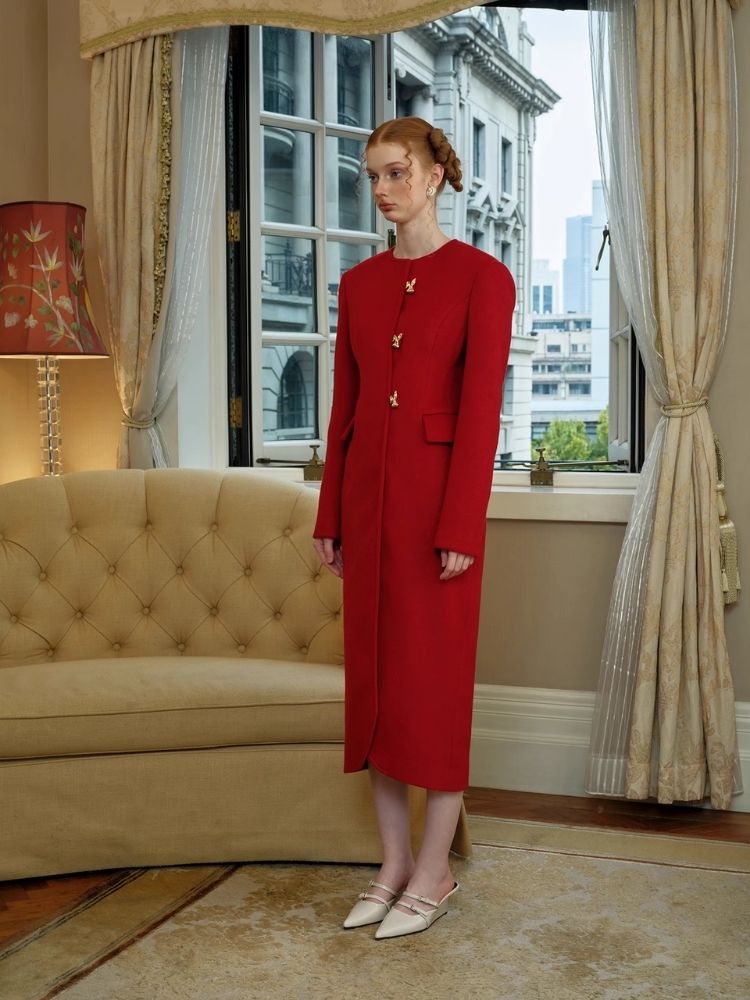 Gold Rabbit Button Long Coat【s0000005414】