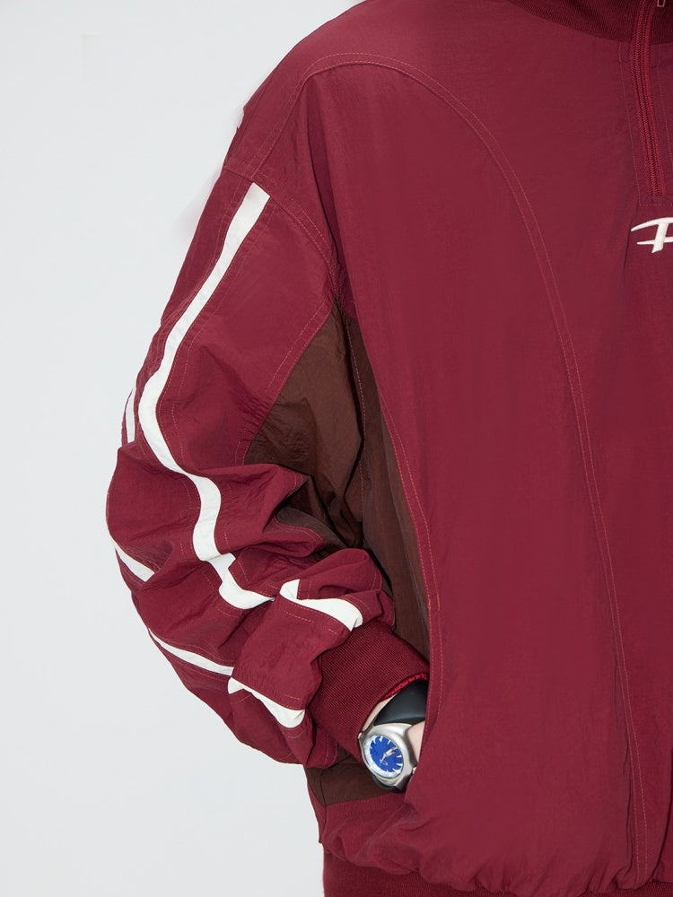 Stand Collar Half Zip Color Scheme Line Truck Pullover【s0000004200】