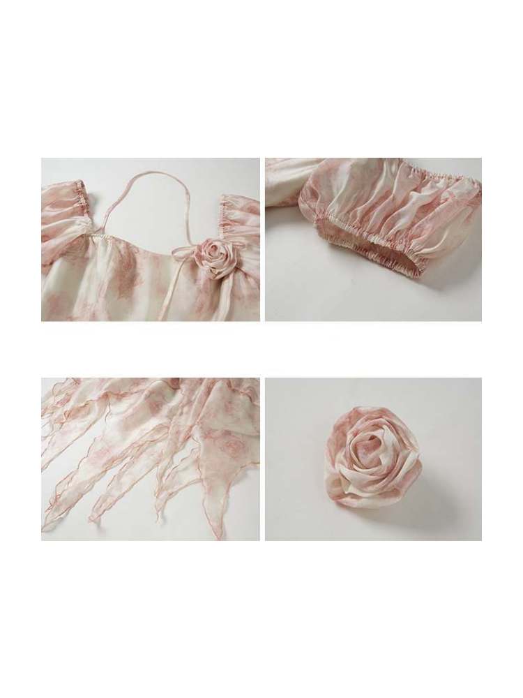Floral French Puff Sleeves Random Hem Dress【s0000007388】
