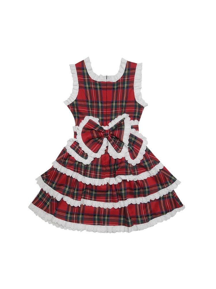 Retro Plaid Cat Print Ruffle Lace Cake Dress【s0000003815】