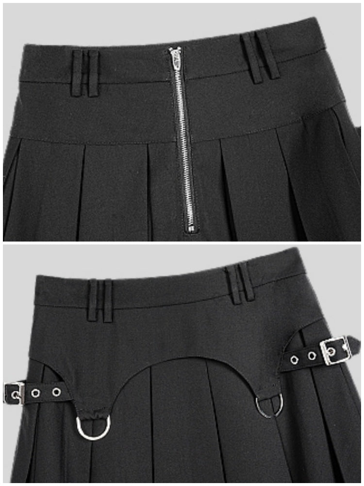 Punk Street High Waist Strap Pleated Skirt【s0000003835】