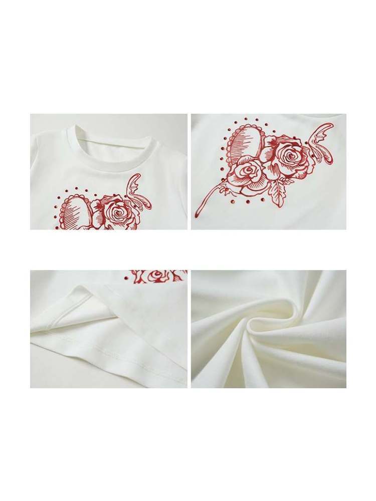 Rhinestone Hand Painted Roses T-Shirt【s0000007389】