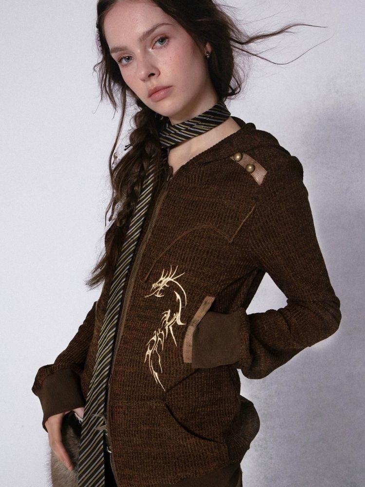 Knit Hooded Out Millennial Spice Sweatshirt【s0000005755】