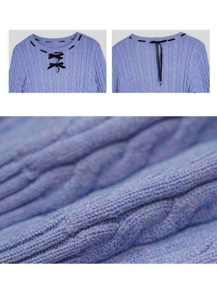 Blue-purple bow twist short sweater【s0000005595】