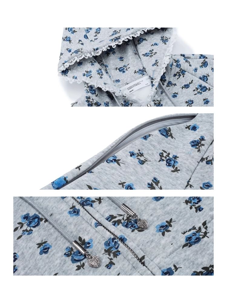 Floral Zipper Strapless Hooded Sweatshirt【s0000006314】