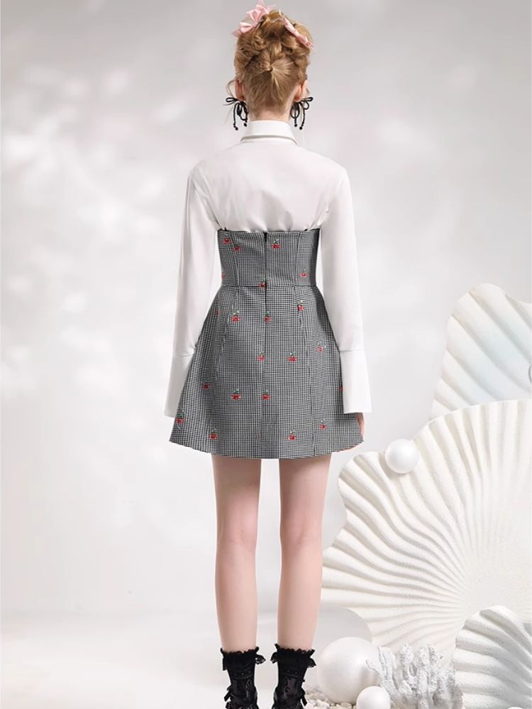Check embroidered cherry dress【s0000006860】