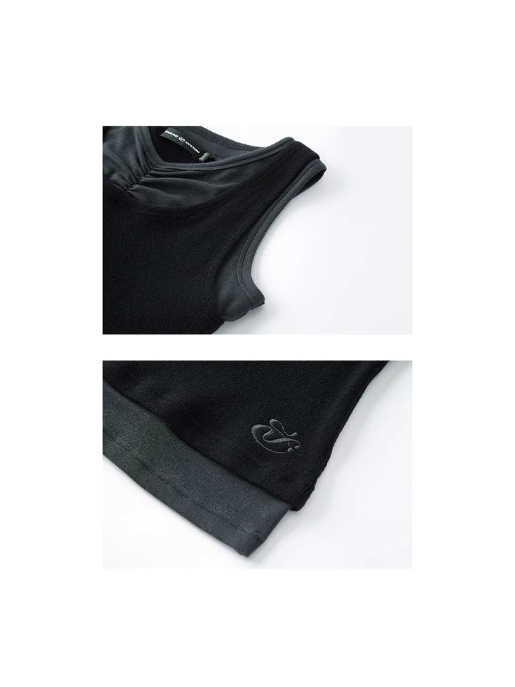 Pleated Embroidered Logo Patchwork False Two Piece Tank Top【s0000007921】