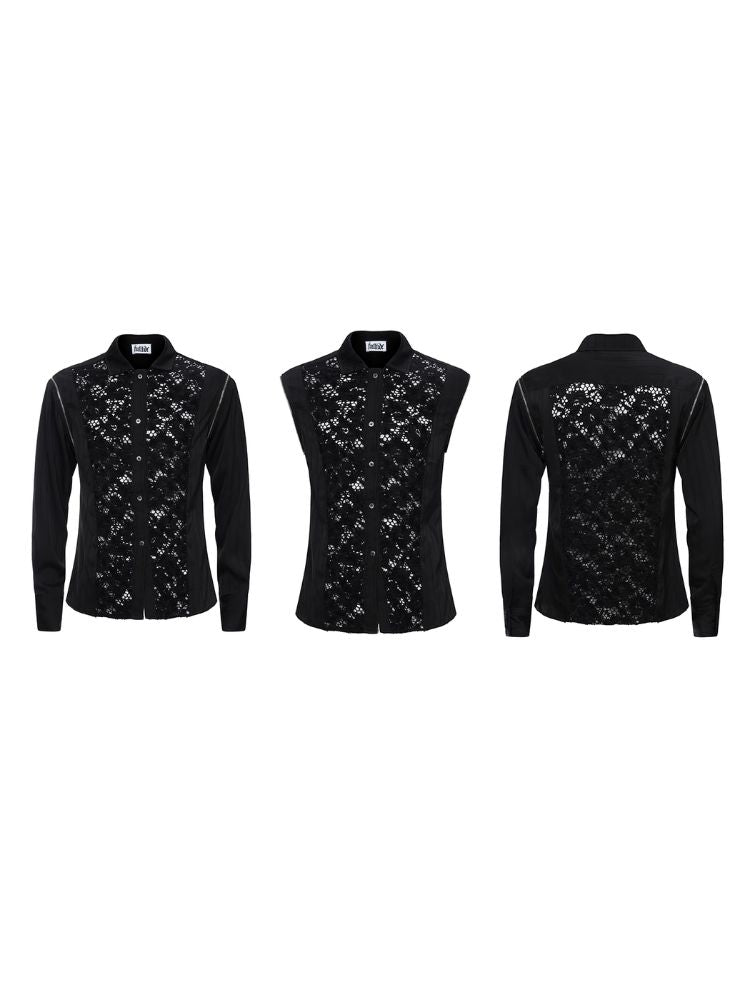 Lace Splicing Zipper Metallic Vest Shirt【s0000006691】