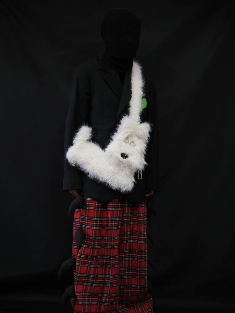 White Terrier Faux Fur Crossbody Plush Bag【s0000005201】