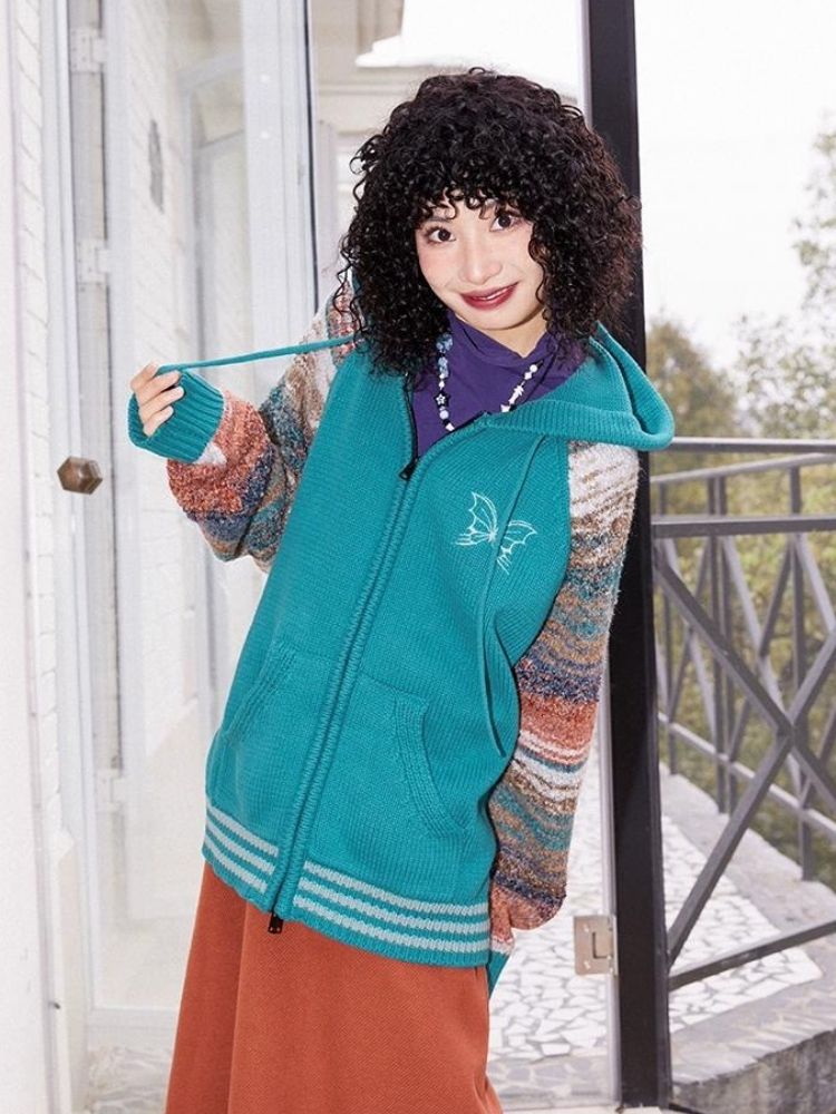 Knit Loose Hooded Sweater Cardigan【s0000005122】