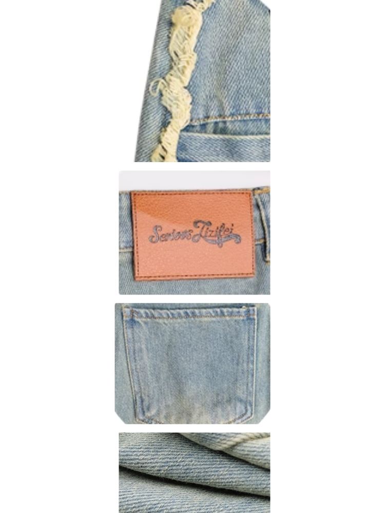 ziziFei Design sense beauty style, old hair, light blue color, high waist, straight tube, thick thighs, pine, thin, cow's trousers