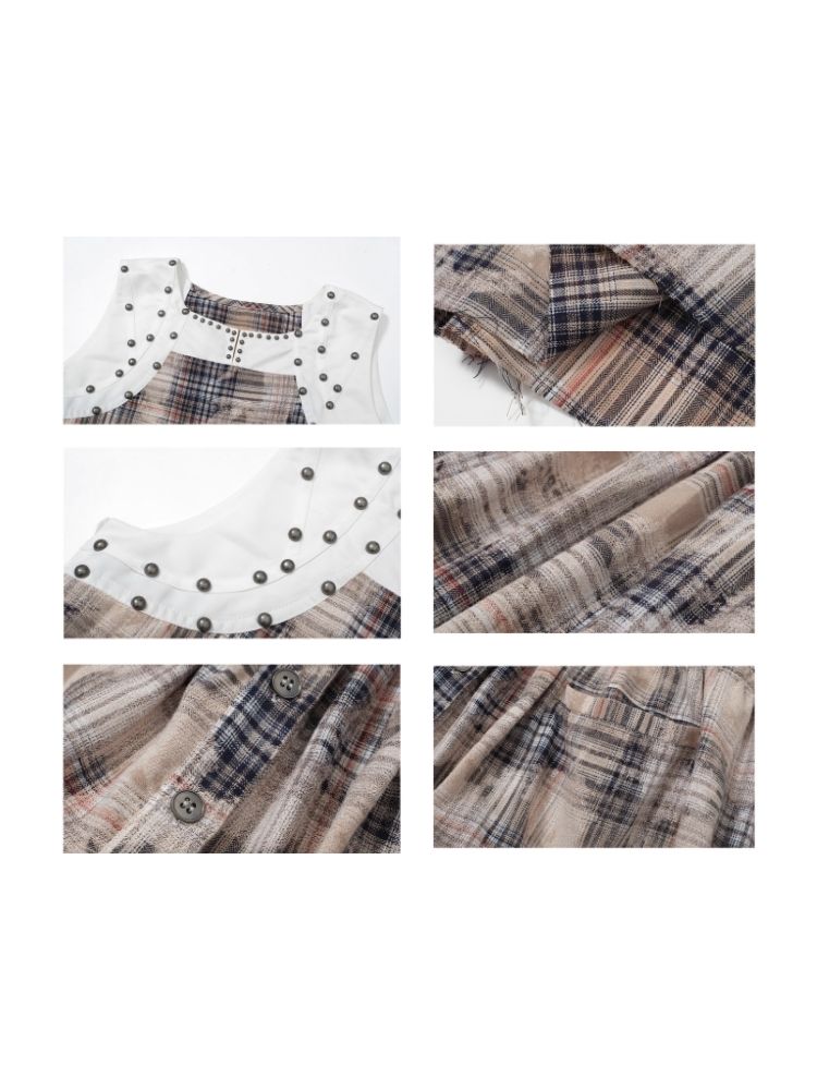 American vintage worn plaid dress【s0000006703】