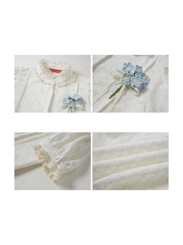 Flower Jacquard Lace French Short Sleeve Shirt【s0000007384】