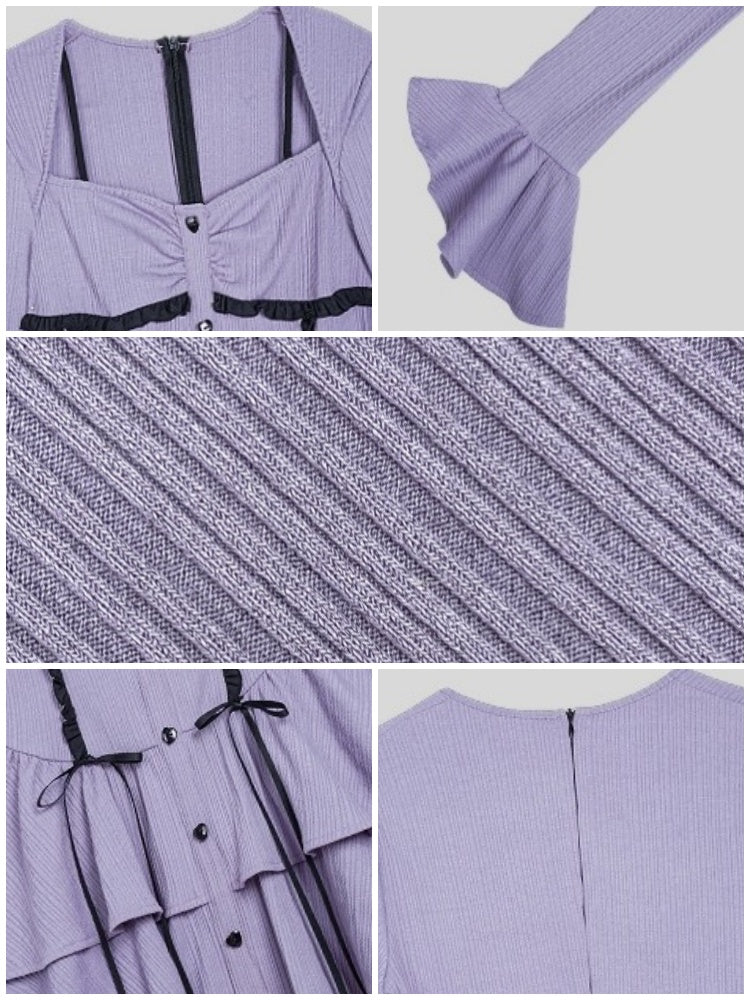 Striped Split Design Ruffle Ribbon Cake Dress【s0000003842】